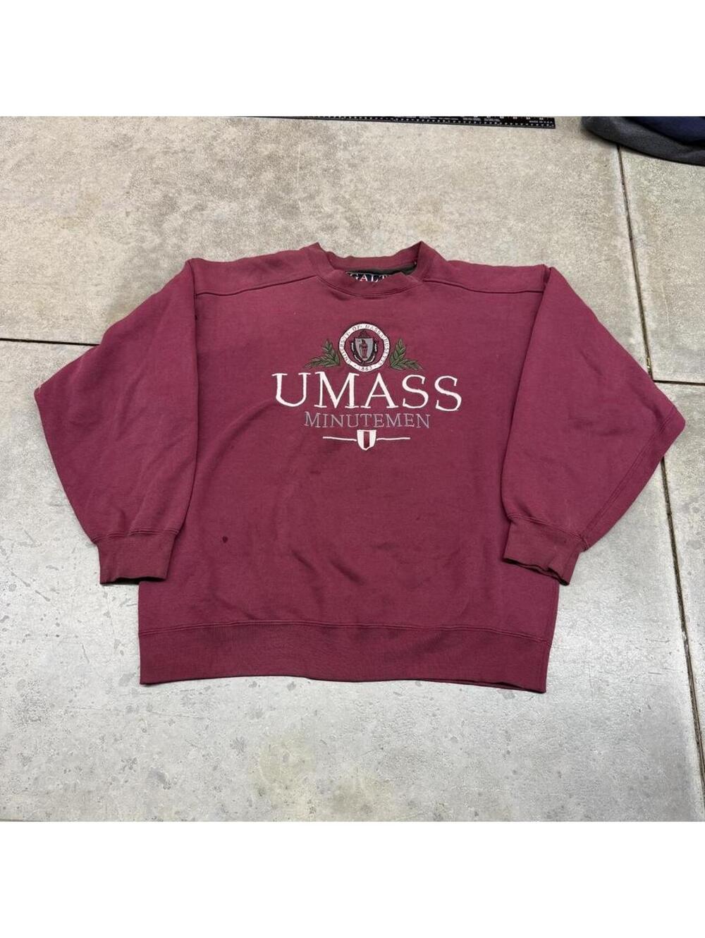 vintage umass minutemen made in usa collegiate burgandy crewneck size large